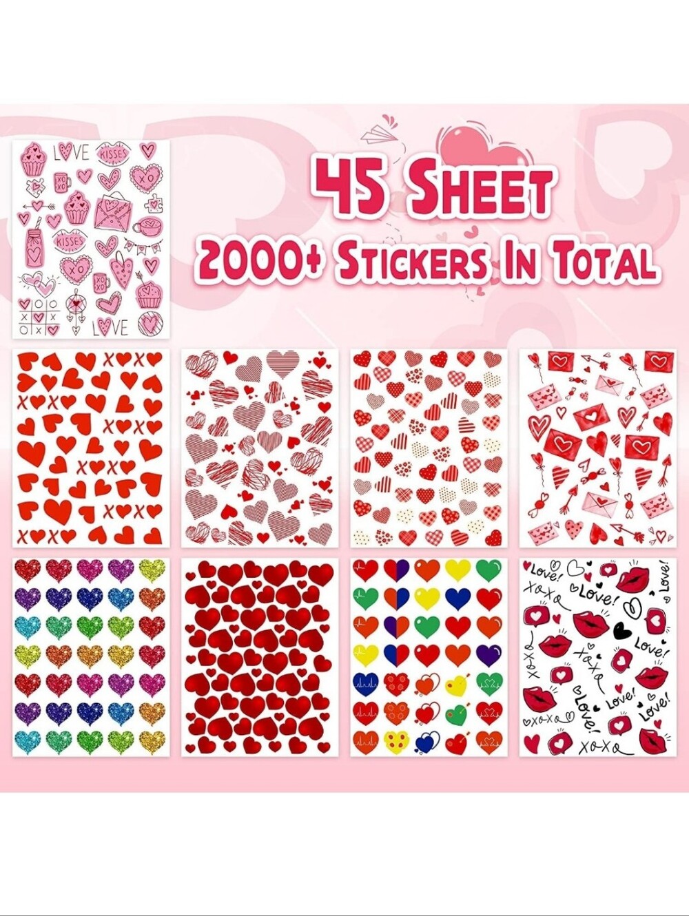 Valentine Heart Sticker Pack - Pink & Red Hearts